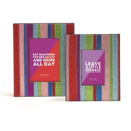 Two's Company Glitterati Set of 2 Hand-Crafted Stripe Pattern Photo Frames Includes 2 Sizes: 4" x 6" and 5" x 7"