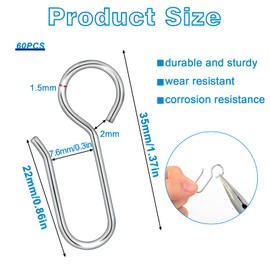 Pack of 60 S-Shaped Curtain Hooks, Metal Curtain Hooks, Curtain Hooks for Hanging, 35 mm Long Hooks for Curtain Rails, Shower Curtain