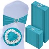 VitalCozy 100 Pcs Spandex Chair Sashes with Heart Buckle Slider,Turquoise