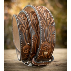 Angus Stoke Westerngürtel aus Büffelleder – Handgefertigter Ledergürtel Julius für Damen & Herren mit Metallschnalle, Western-Design, echtes Vollleder, handgeprägt (Braun, Bundweite 90 (46-48))