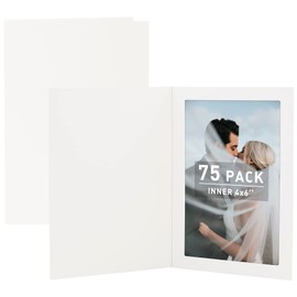Golden State Art, Pack of 75, 4x6 Photo Folders, Cardboard Picture Frame, Paper Photo Frame Cards, Greetings/Invitation Cards, Special Events: Graduation, Christmas, Wedding (White)