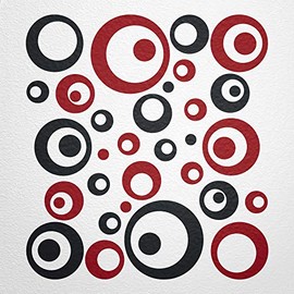 WANDfee® Wall Tattoo, Circles, Dots, 50 Stickers, Colour Choice For Children's Bedroom, Living Room, Hallway, Bathroom, Kitchen, Tile Stickers, red