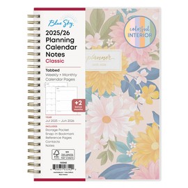 Blue Sky 2025-2026 Weekly and Monthly Academic Year Planner Calendar, July 2025 - June 2026, 5.8" x 8.6", Flexible Cover, Wirebound, Laminated Tabs, Storage Pocket, Daisy Garden