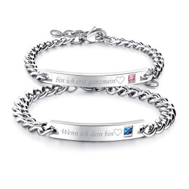 JewelryWe Jewellery Gift Ideas EIN Paar EIN Leben Lang Series Silver Partner Bracelets Stainless Steel Customisable [German language], Stainless Steel