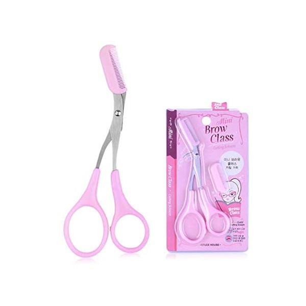 KDDOM 1 Pcs Stainless Steel Eyebrow Scissors With Comb,Curved Eyebrow Trimmer Grooming Small Scissors(Pink)