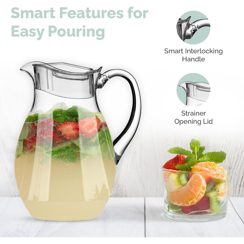 MosJos Acrylic Pitcher (72 oz), Clear Plastic, Water Pitcher with