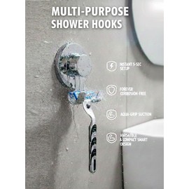 Suction Cup Hooks Razor Holder Powerful Vacuum Organizer for Towel, Razor, Coat, Bathrobe and Loofah 304 Stainless Steel Removable Hooks for Bathroom & Kitchen, Towel Hanger Storage (Silver)