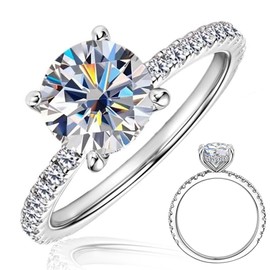 G.LEEKIN D VVS1 Moissanite Engagement Ring 2 carat, Round Solitaire Promise Rings for Her, 925 Sterling Silver Moissanite Rings for Women (white gold color, 7)