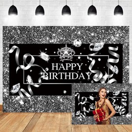 OERJU 10x7ft Black and Silver Backdrop for Luxury Girly Woman Birthday Party Picture Photography Silver Glitter Bokeh Spots Diamonds Background Photo Booth Backdrops Adults Portrait Photo Vinyl