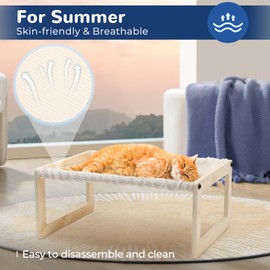 EUIJOIP Cat Bed with Washable Pad - 9.5" Elevated Wooden Cat Hammock Bed, 360° View Design, Cot with Breathable Summer Mattress for Kitty, Puppy, Rabbit and All Pets