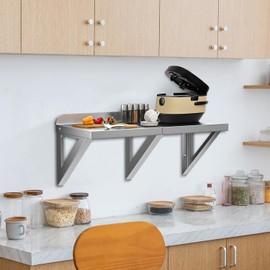 Stainless Steel Shelf Wall Mounted 12 x 24 Inches, 230lb Commercial Shelving, Floating Shelving, Metal Shelves, Heavy Duty Storage Rack for Restaurant, Kitchen, Home and Hotel, Bar, Garage (Silver)