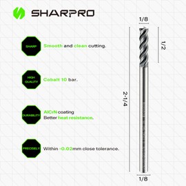 SHAPPRO 1/8 Inch Shank Carbide Square End Mill, 4 Flute CNC Milling Bits, Heat-Resistant Metal Cutting Bits Suitable Alloy Steel, Stainless Steel, Various Cast Iron（5PCS）