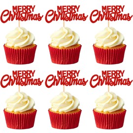 Keaziu Paquete de 24 adornos para cupcakes de Navidad, color rojo, para decoración de tartas de Navidad