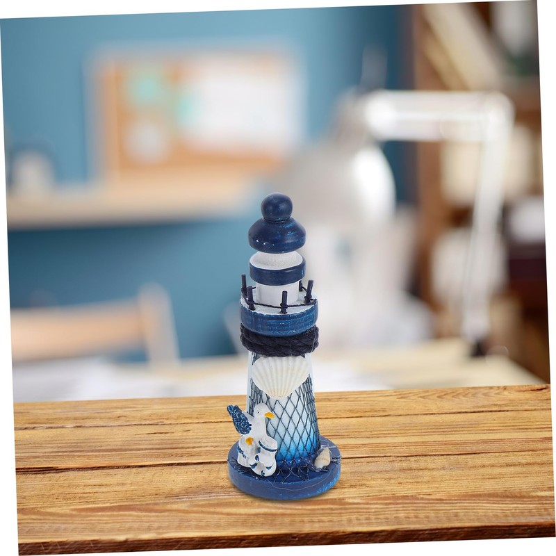 Ipetboom 4pcs Mediterranean Style Mini Wooden Lighthouse Ornaments Nautical Home