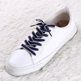 Allegra K Stripe Canvas Shoelaces, Flat Shoelaces, Shoe Laces, Flat Laces, Width 1 cm, blue white