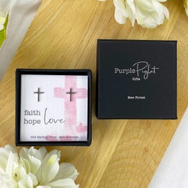 Christening Gift Genuine Sterling Silver Cross Crucifix Earrings 'Faith Hope Love' Present Gift Box Ear Studs Jewellery