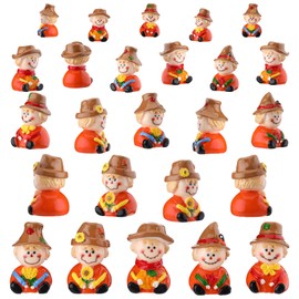 Wesiti 40 Pcs Fall Mini Resin Scarecrow 1.18 Inch Fall Miniature Resin Figurine Tiny Scarecrow Statues for Indoor Outdoor Table Home Garden Plant Pot Decoration