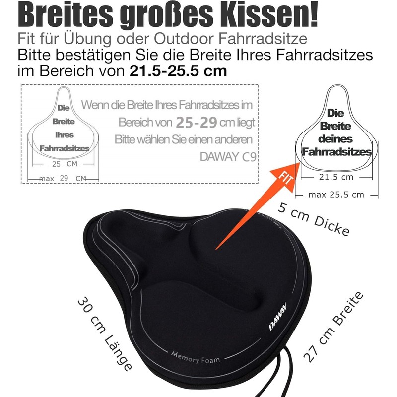 Daway C6 Comfortable Bicycle Saddle Cover with Foam Gel Padding,