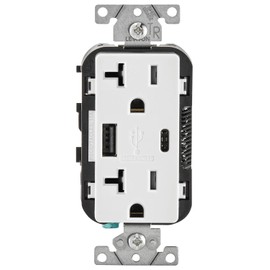 Duplex Receptacle/Outlet and USB Charger. 20 Amp, White