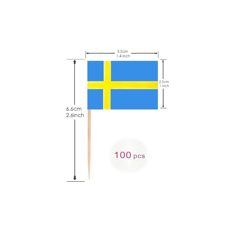 Sweden Swedish Toothpick Flags Decorations Small Cupcake Toppers Cocktail Food