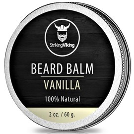 Vanilla Beard Balm - Styles, Strengthens & Softens Beards and Mustaches - 100% Natural Beard Conditioner with Organic Shea Butter, Tea Tree, Argan & Jojoba Oils with Vanilla Scent by Striking Viking