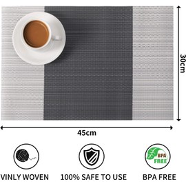 SAEIV Washable Place Mats, Set of 6 - Non-Slip Washable - PVC Place Mats Tear-Resistant Heat Resistant - Placemats for Home, Kitchen and Restaurant (Grey, 45 cm x 30 cm)