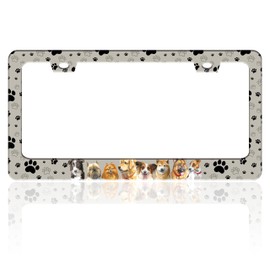 Dog License Plate Frame Pet Paw Prints Stainless Steel License Plate Holder for Front and Rear Car Tags Funny for Car Decoration Accessories with Screws 6.3 X 12.2 in for Women Men