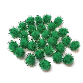 Pack of 100 Plush Pompoms with Green Glitter, Round Pompom, Green Colour Set, 15 mm Bobble Sewing Tilda Craft Border Balls Fluffy Plush Balls for Funny DIY Creative Crafts