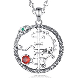 INFUSEU Seal Sigil of Asmoday Necklace, 925 Sterling Silver Patron Miraculous Snake Religious Jewellery Divine Love Spiritual Protection Jewelry Amulet Gifts for Women