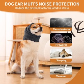 Pet Ear Muffs Noise Protection,Pet Ear Wrap, Dogs Headband for Anxiety Relief, Warm Dog Ears Cover Winter Hat, Dog Ears Covers for Bath ﻿ (Grey, M)