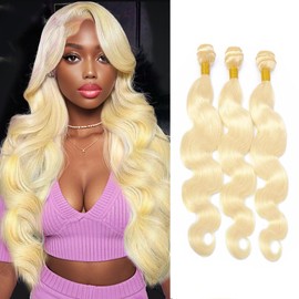 KODRHAR 12A Body Wave Honey Bundles #613 Blonde Human Hair 100% Unprocessed Remy Hair Extension Weave Bundles Blonde Color 08 10 12 Inch