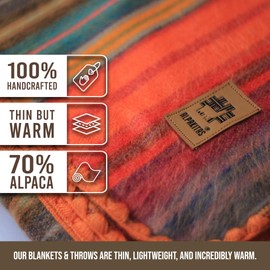 Alpaca Wool Blanket - Twin Size Bed Blanket - Alpaca Throw Blanket - Best Gift & Warm Blanket, Lightweight, Couch Blanket or Camp - Outdoor Blanket - 75 x 38 Inches (Orange)