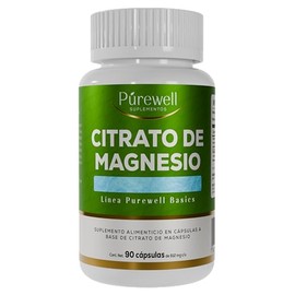 Purewell Citrato de Magnesio 90 Cápsulas  1,200 mg por Porción  Suplemento Alimenticio de Alta Absorción para Energía, Descanso y Bienestar General   