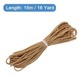 sourcing map Twisted Cord Trim, 16 Yard 2mm 3-Ply Twine Braided Rope Shiny Thread String for Craft Gift Bag Curtain Christmas Decor, Deep Gold - 15m