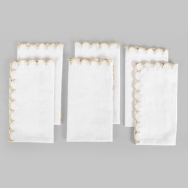 FINGERCRAFT Cloth Napkins, Everyday Use Scallop Design, Premium Quality Natural Cotton Napkin Set of 6 Perfect for Parties Dinners Weddings Easter Napkin Cloth 20x20 inch White/Beige