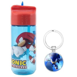 OM SUPPLIES Sonic Characters Childrens Tritan Reusable Drinking Bottle 430ml - Holiday, Back to School Lunch Kids BPA free Plastic Includes Sonic Keychain (Sonic)
