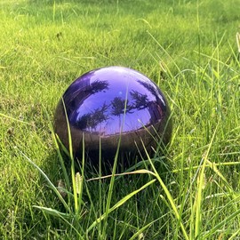 Premium Stainless Steel Gazing Globe Mirror Ball - Brilliant Purple Finish, Weather-Resistant, 8-inch Diameter