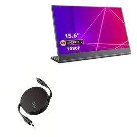 BoxWave Cable Compatible with UPERFECT Portable Monitor Matte Ultra Slim 156KICKSTAND (15.6 in) - PD miniSync (240W), Retractable PD 240W Portable USB Type-C Cable - Jet Black