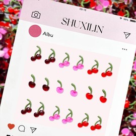 150PCS Cherries Nail Charms 3D Cherry Nail Rhinestones Nail Gems Colorful Cherry Nail Diamonds Summer Fruit 3D Resin Y2K Nail Jewels Nails Design Nail Accessories for Nail Supplies DIY Nail Craft