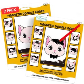 ArtCreativity Cat Magnetic Doodle Face - 2 Pack - Vintage Retro Toys, Travel Toys for Kids, Magnet Drawing Doodle Board for Kids - Magnetic Toys Game, Travel Essentials Games for Ages 3+