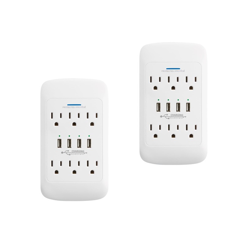 Charging Essentials 6 AC Outlets + 4 USB Ports Wall