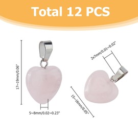 Hobbspring Pack of 12 Heart-Shaped Stone Pendants Natural Roses Quartz Charm Love Pendant Gemstone Pendant for Homemade Gifts Jewellery Necklaces Bracelets Crafts, Rose Quartz