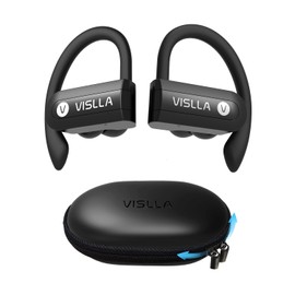 Vislla Wireless Earbuds, Bluetooth Earbuds with Microphone,5.4 HiFi Deep Bass, 108H Long Battery Life,Running Headphones, PU Leather Case,Waterproof Sport Ear Buds with Ear Hooks for Gym Workout