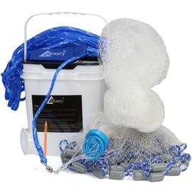 Drasry Saltwater Fishing Cast Net 3/8 and 1/4 Mesh with Heavy Duty Gray Sinker American Monofilament Fish Throw Net for Bait Trap 3FT 4FT 5FT 6FT 7FT 8FT 9FT Radius 3/8, 9FT Radius /270cm