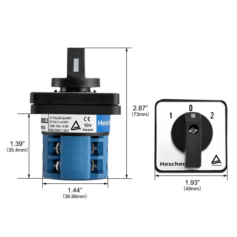 Heschen Universal Rotary Cam Selector Changeover Switch SZW26-20/D202.2 660V 20A