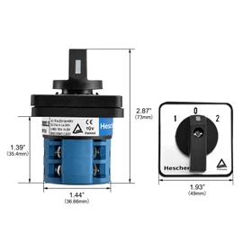 Heschen Universal Rotary Cam Selector Changeover Switch SZW26-20/D202.2 660V 20A ON-Off-ON 3 Position 2 Phase 8 Terminals CE
