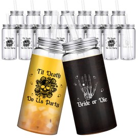 Yetene 24 Pcs Bride or Die Bachelorette Reusable Cups Bulk 13.5 oz Till Death Do Us Party Black Plastic Bottle with Lids and Straws Coffee Tumbler for Wedding Bridal Shower Bachelorette Gifts