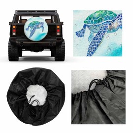 MIYASANG Sea Turtle Spare Tire Cover Ocean Wildlife Animals Watercolor Painting Style Weatherproof Universal Wheel Protectors Camper Tire Covers for Trailer Rv Travel(17 inch)