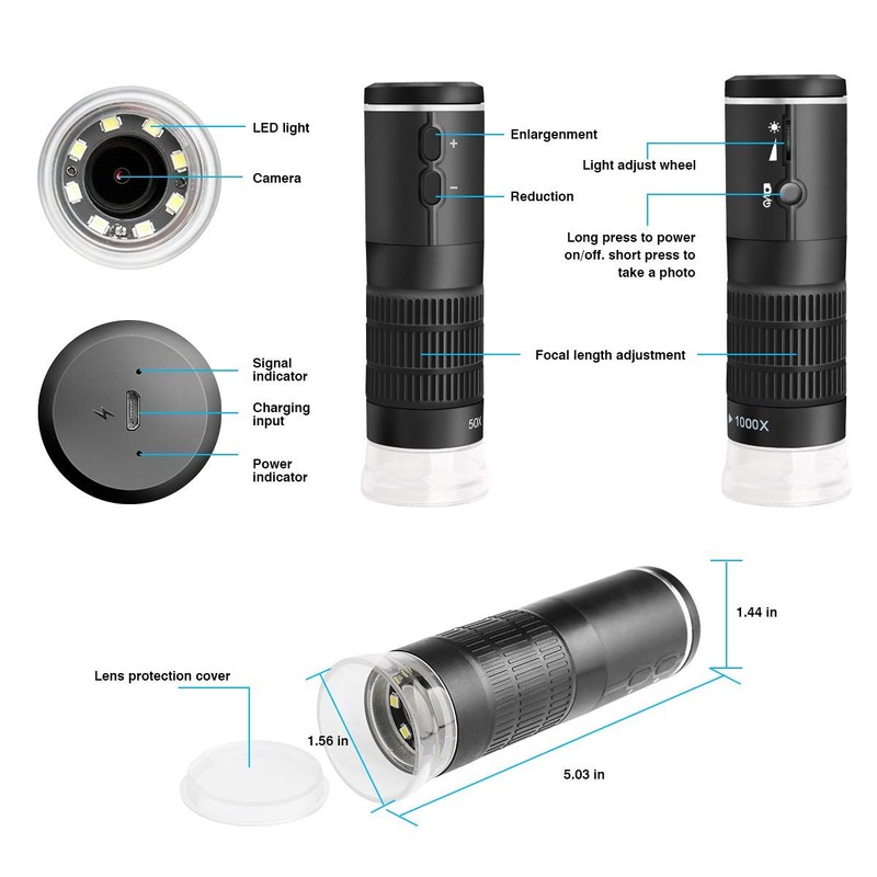WiFi Digital Microscope for Smart Phone Mac Windows, Cainda HD