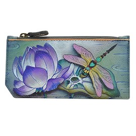 Anuschka Hand Painted Leather Women's RFID Blocking Card Case with Coin Pouch - Tranquil Pond